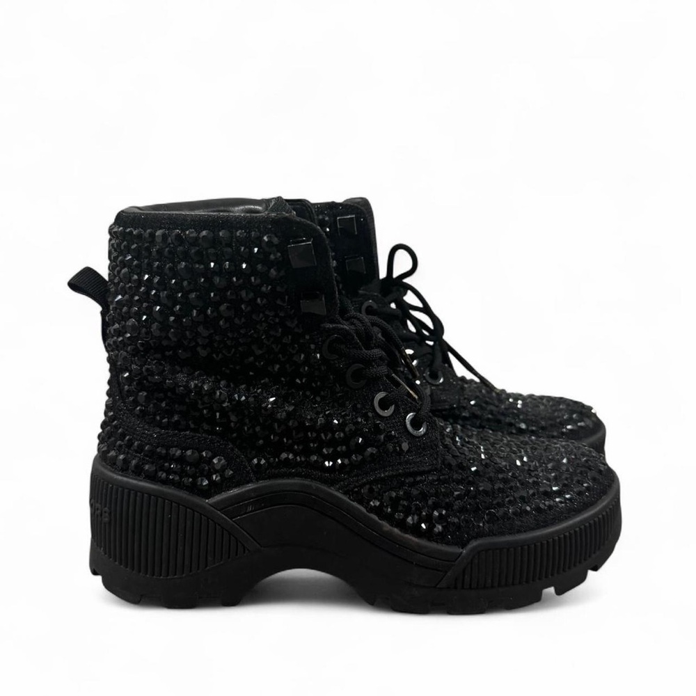 Michael Kors Black Crystal Lace-Up Platform Boots